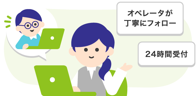 オペレータのイラスト：オペレータが丁寧にフォロー。24時間受付。